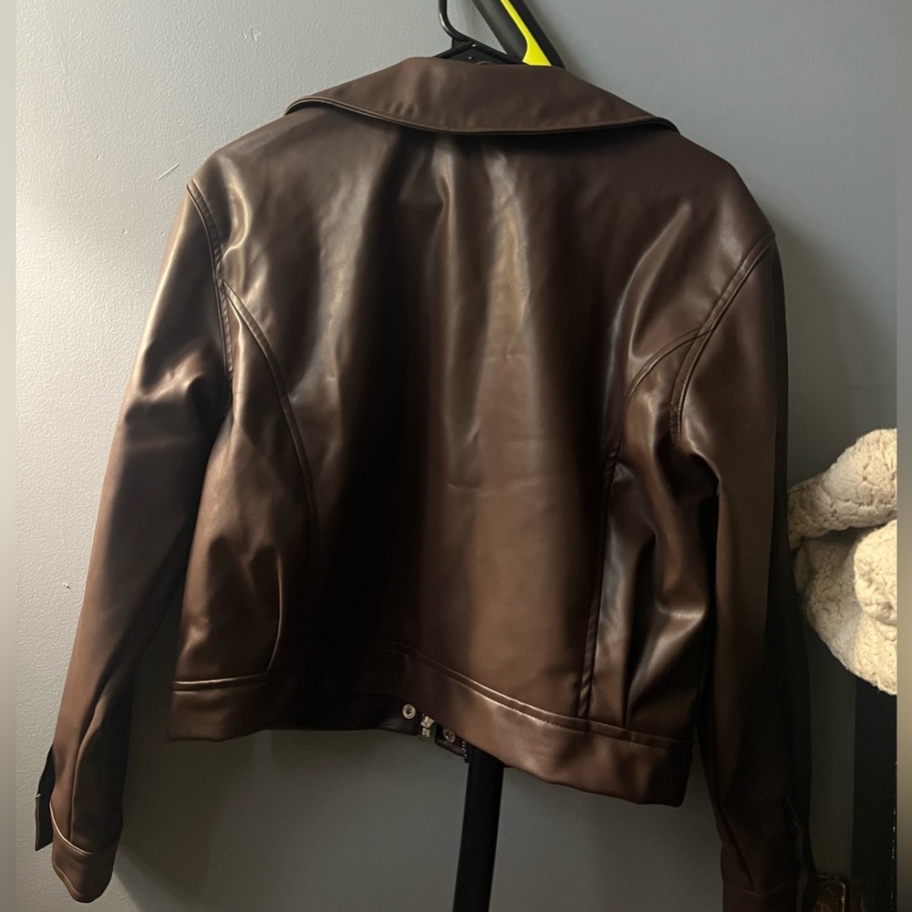 Brown leather coat